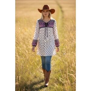 Tassels N Lace Tunic Women S‎ Boho Floral Bohemian Cowgirl Concert Western Top